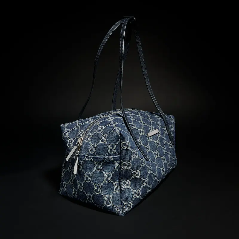 GUCCI Lunetta Gucci Vintage Plaque Logo Denim Crossbody Bag - 图片 2